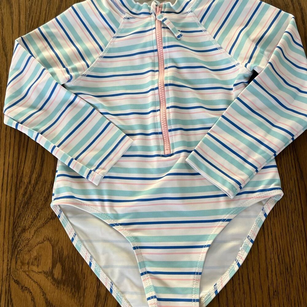 EGG Baby Little Girls Striped Rash Guard Swimsuit Sz 4T